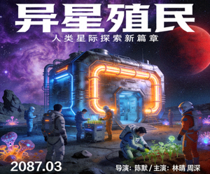 科幻剧《异星殖民》海报，外星基地与人类殖民者